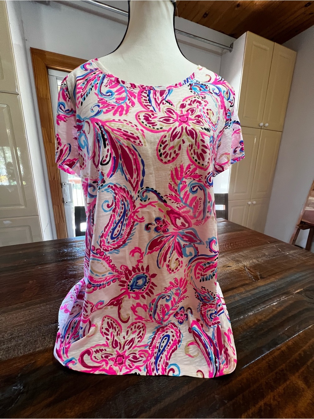Lilly Pulitzer Pink & Turquoise Paisley Short-Sleeve Top - Picture 6 of 14